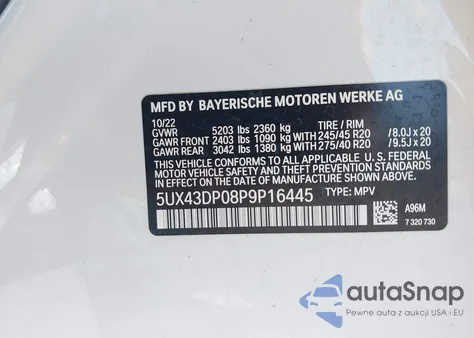 2023 BMW X3 Sdrive30I из США, поврежденный, VIN 5UX43DP08P9P16445